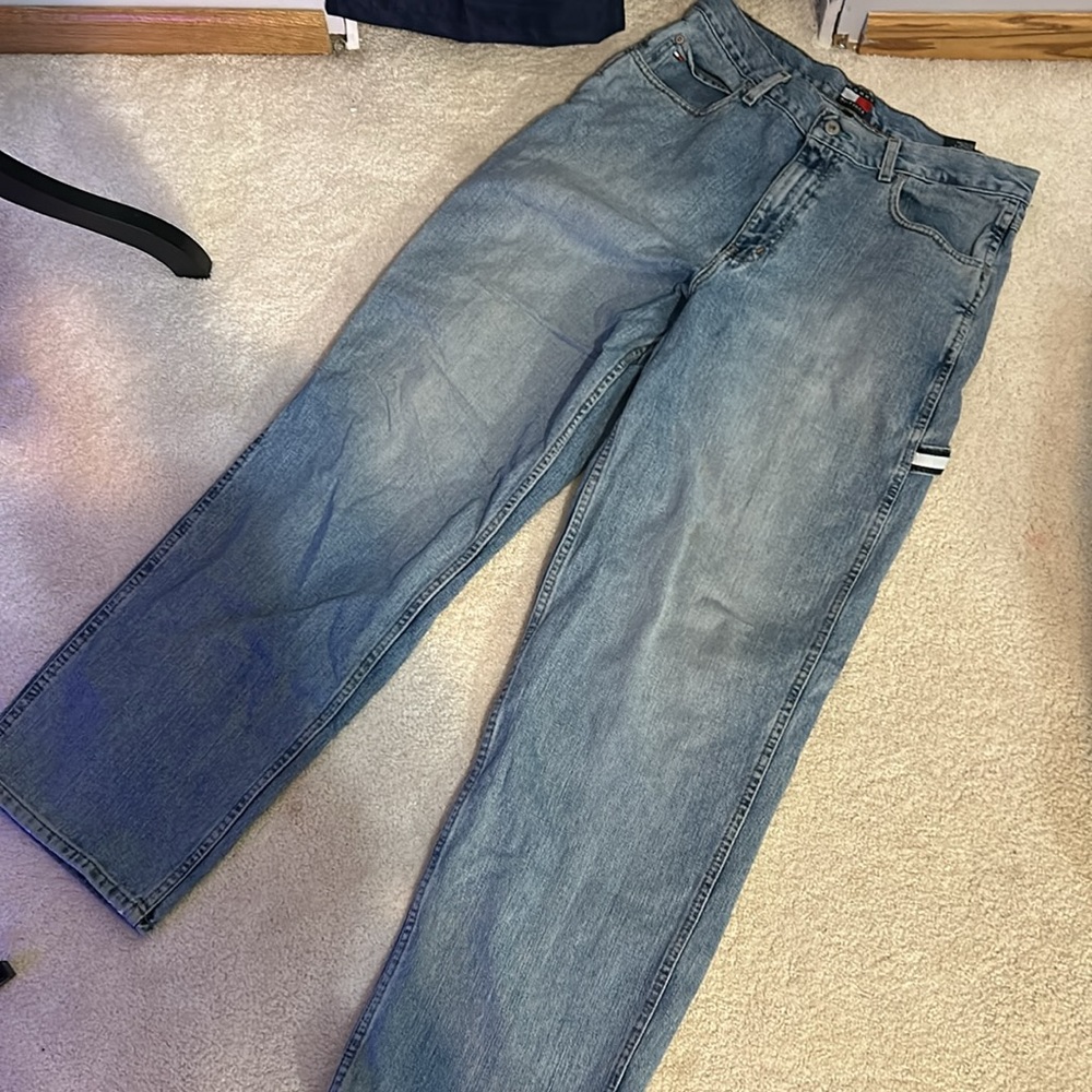 Vintage Tommy Hilfiger Mens 34x32 Baggy Wide Leg Denim Jeans Blue